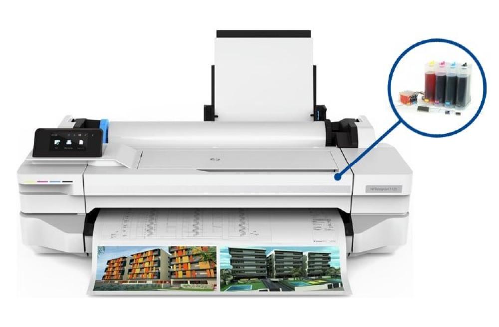 Плоттер HP Designjet T125 с СНПЧ и чернилами - изображение 1