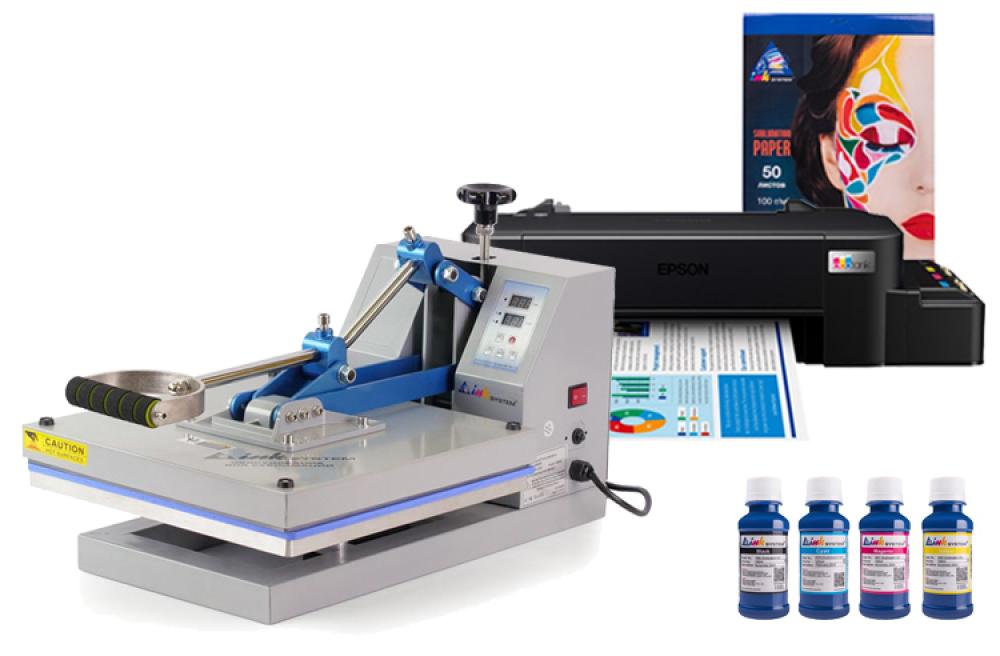 Планшетный термопресс INKSYSTEM P-3838 38*38 см и принтер Epson L121 с набором для сублимационной печати - изображение 1